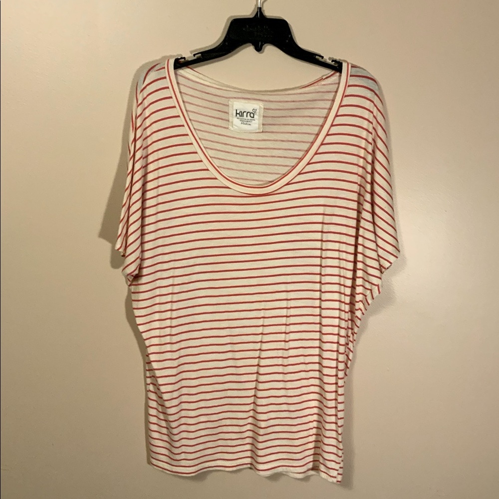 Cream & salmon striped loose fitted shirt